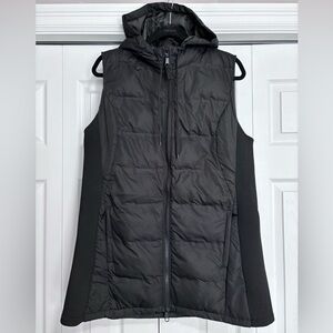Long Black Puffy Vest with Hood